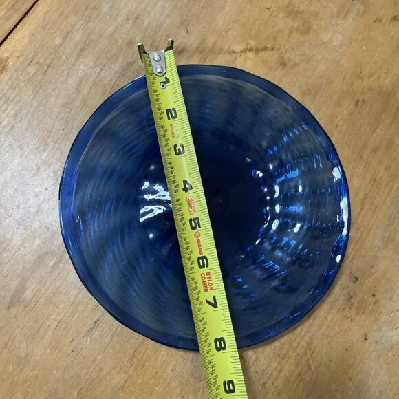 Lot Of 2 Hand Blown Glass Cobalt blue dessert or salad plates 8inch Swirl - Picture 4 of 5